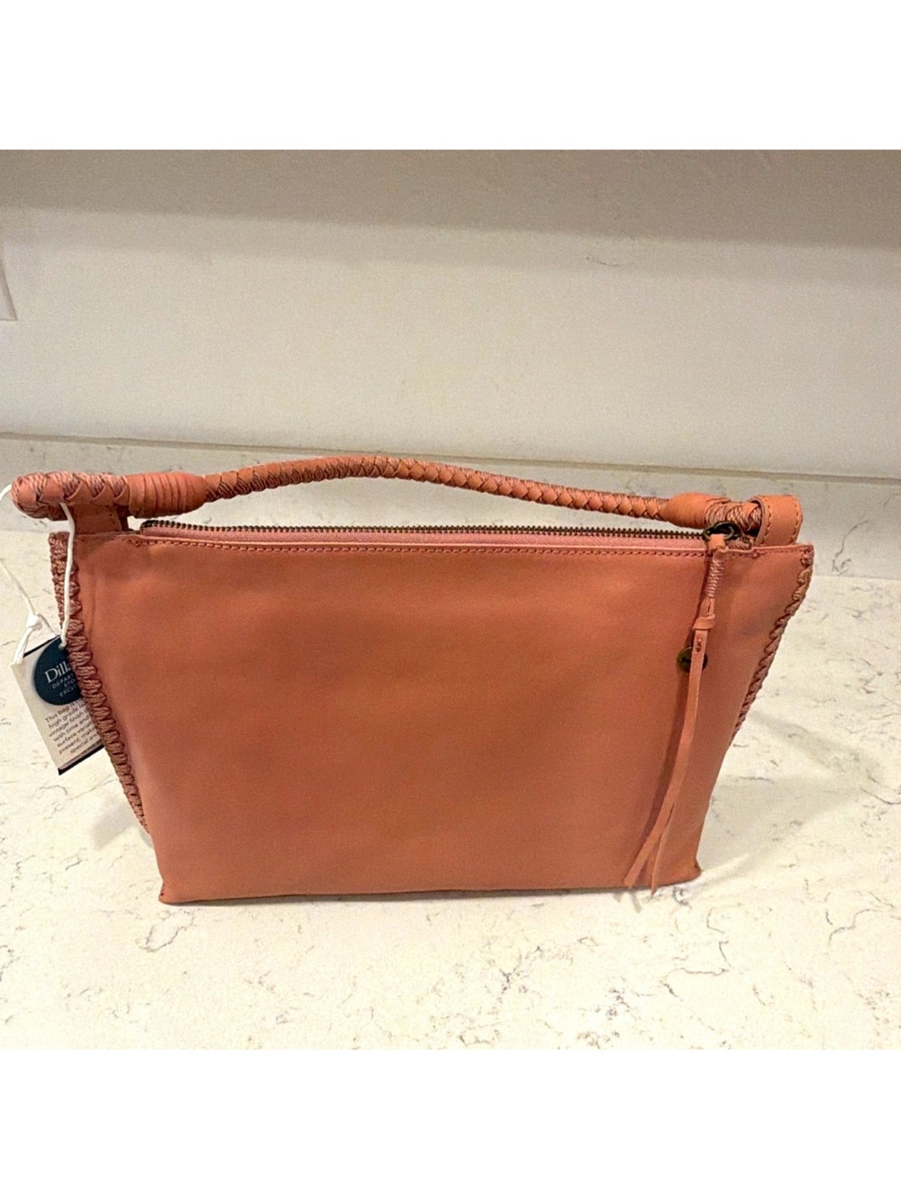 The Sak Mariposa Coral Top Handle Handbag Zip Braided Accents Tassel Hang Tag
